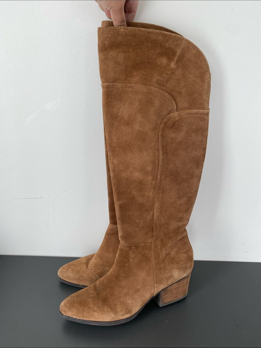 Crown Vintage Tan Suede Over-the-Knee Boots Sz 8.5M Half Side Zip Preppy Boho